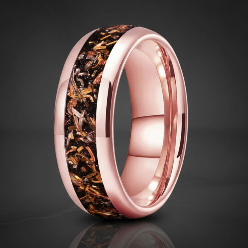8MM Dome Tungsten Wedding Band with Blacksand & Copper Inlay