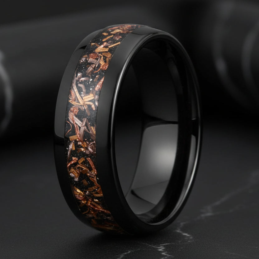 8MM Dome Tungsten Wedding Band with Blacksand & Copper Inlay