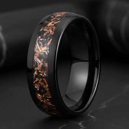 8MM Dome Tungsten Wedding Band with Blacksand & Copper Inlay
