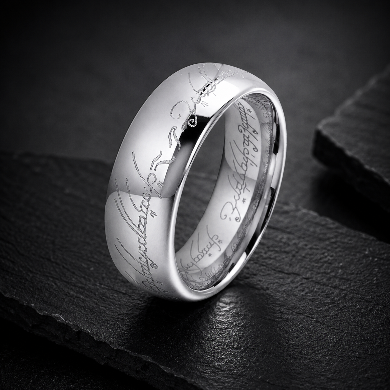 8MM Domed Polished Engraved Tungsten Ring