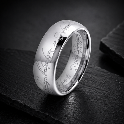 8MM Domed Polished Engraved Tungsten Ring