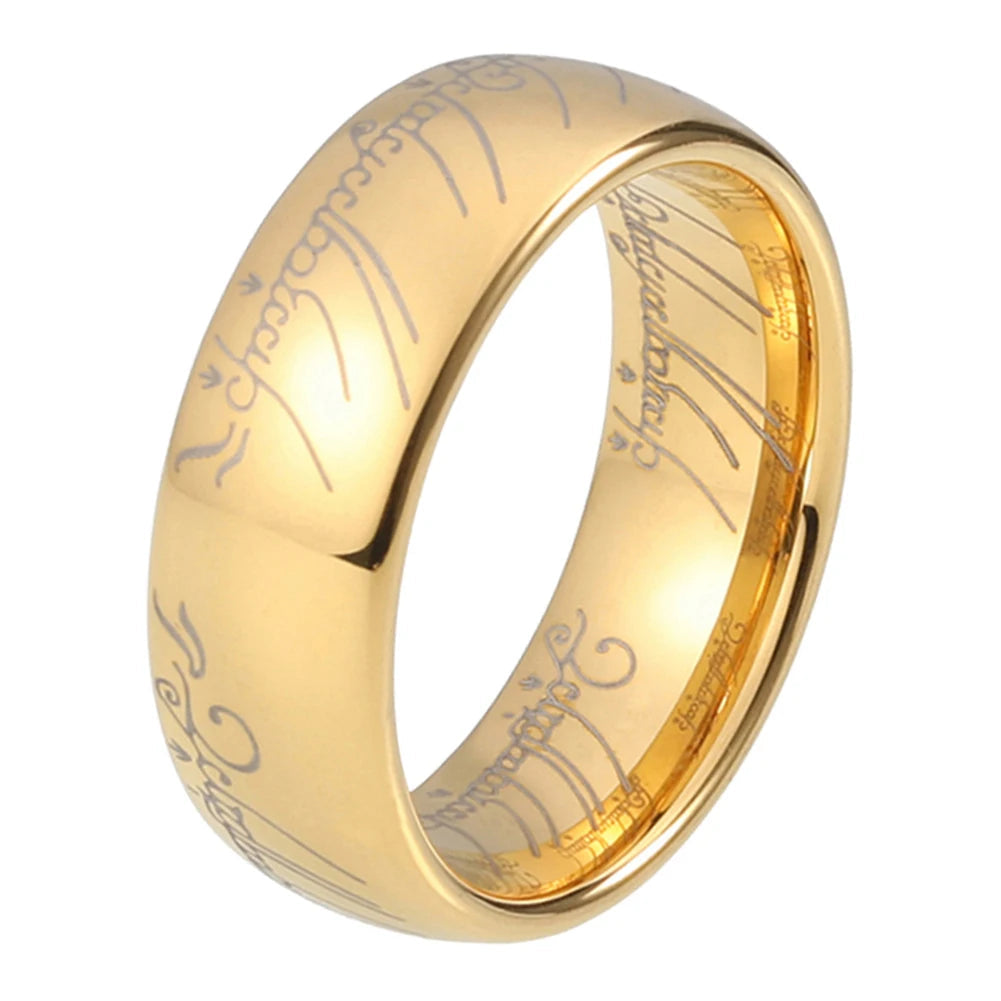 8MM Domed Polished Engraved Tungsten Ring