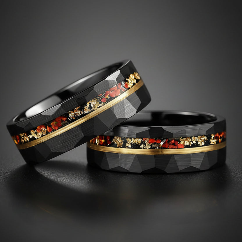 Gold Foil Meteorite & Opal Tungsten Wedding Band