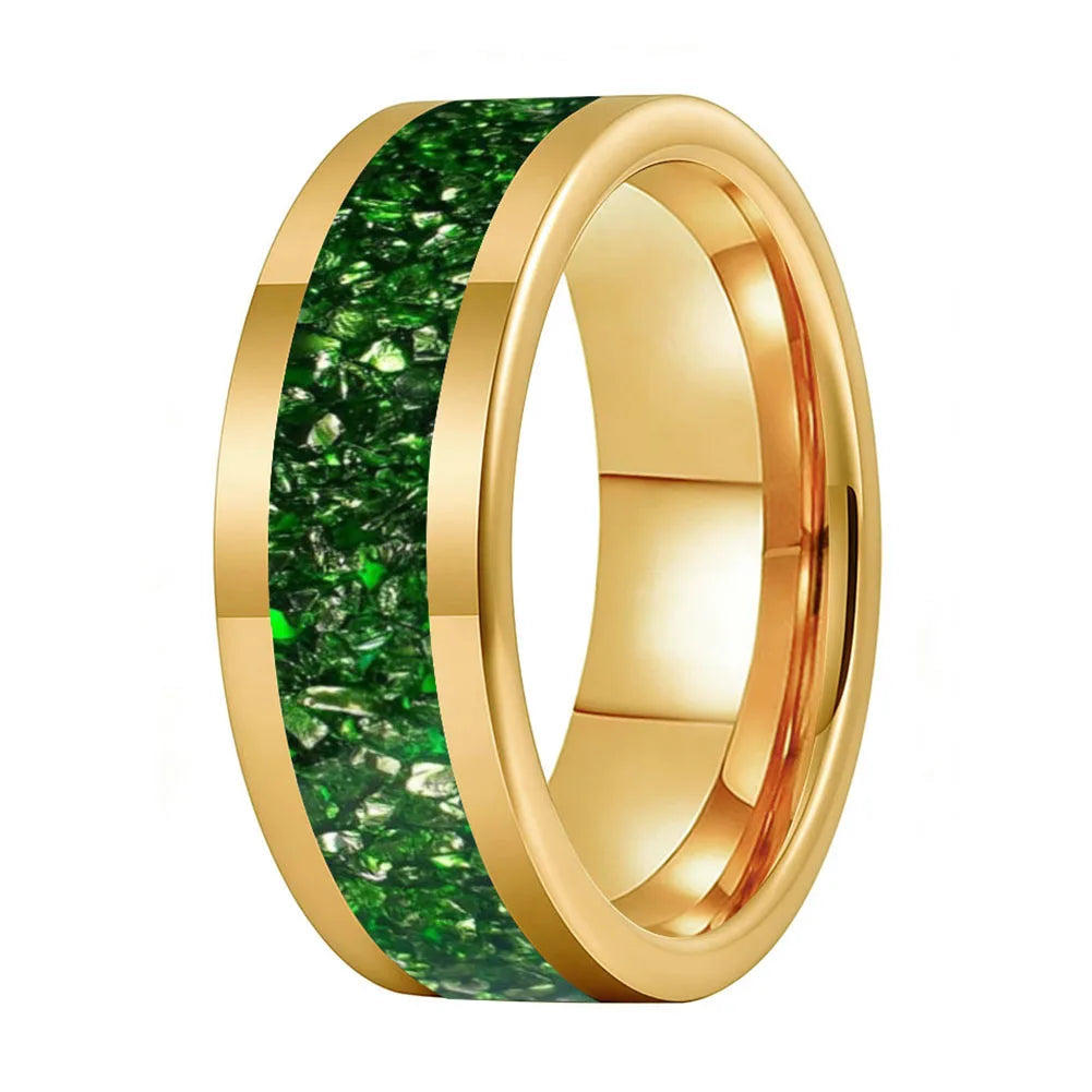 8MM Green Crystal Tungsten Wedding Band
