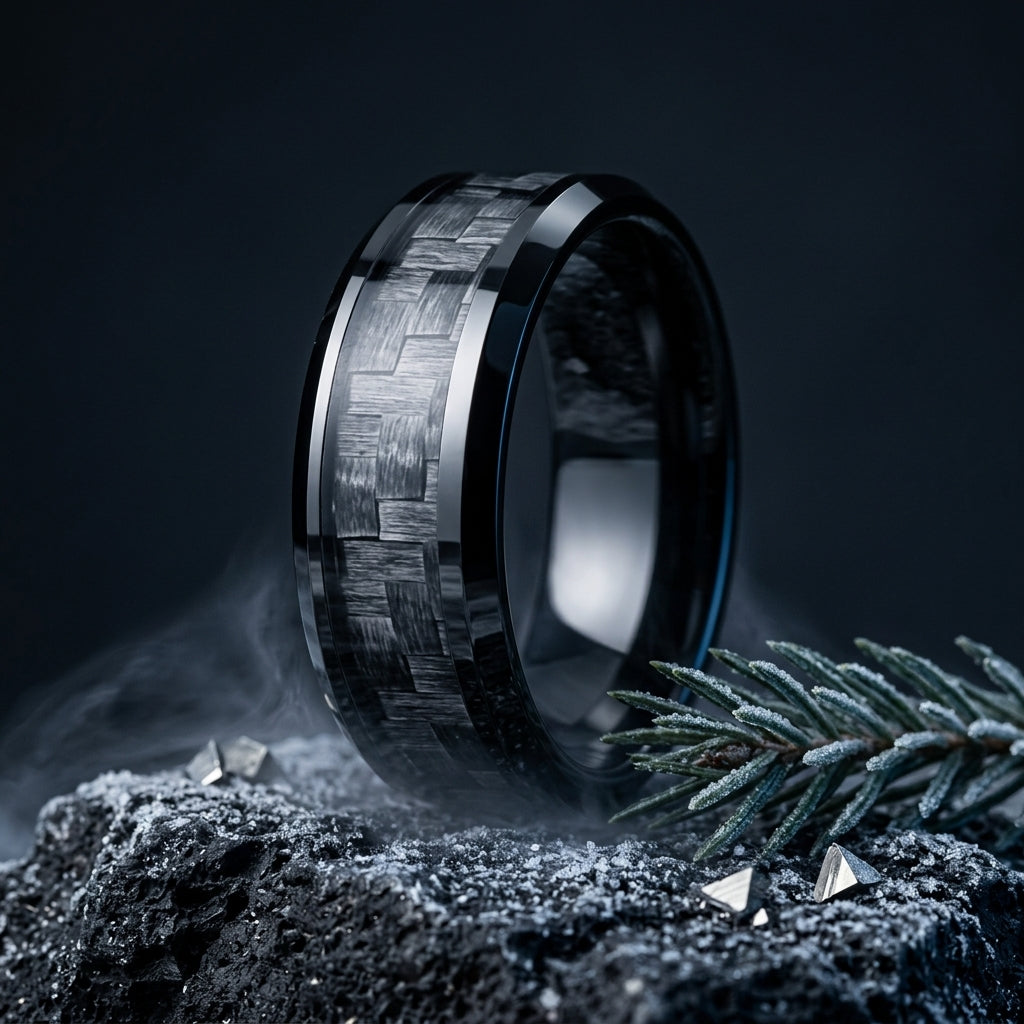8MM Grey Carbon Fiber Tungsten Ring