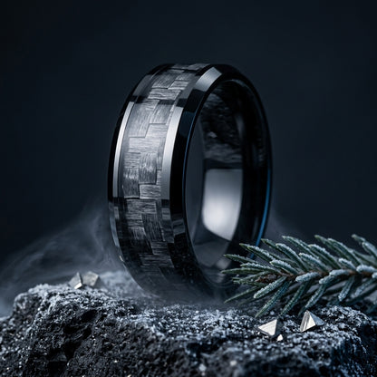 8MM Grey Carbon Fiber Tungsten Ring