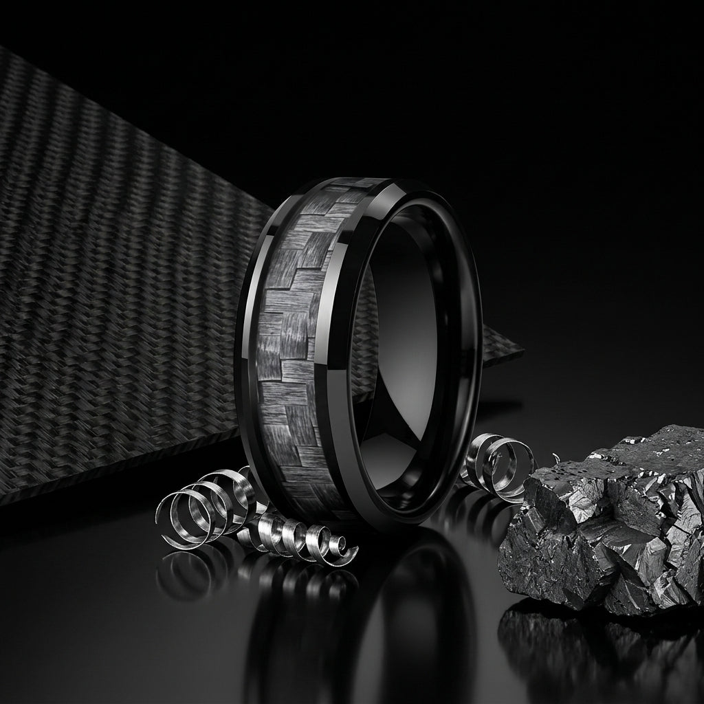 8MM Grey Carbon Fiber Tungsten Ring