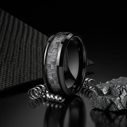 8MM Grey Carbon Fiber Tungsten Ring