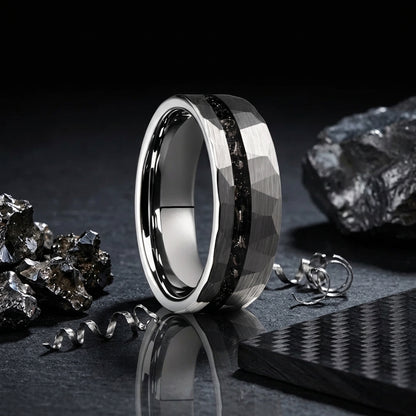 8MM Hammered Meteorite Tungsten Wedding Band