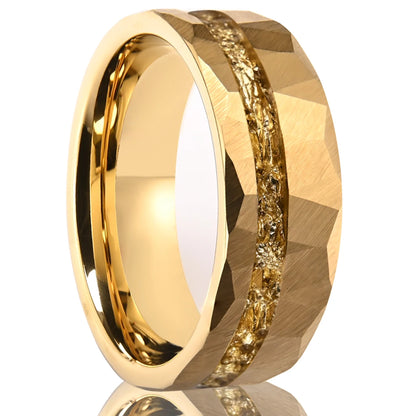8MM Hammered Gold Tungsten Wedding Band