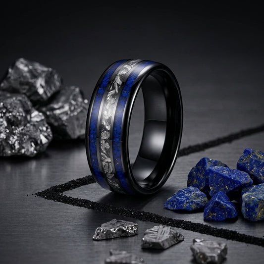 Lapis Lazuli & Meteorite Tungsten Wedding Band