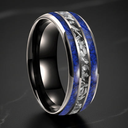 Lapis Lazuli & Meteorite Tungsten Wedding Band