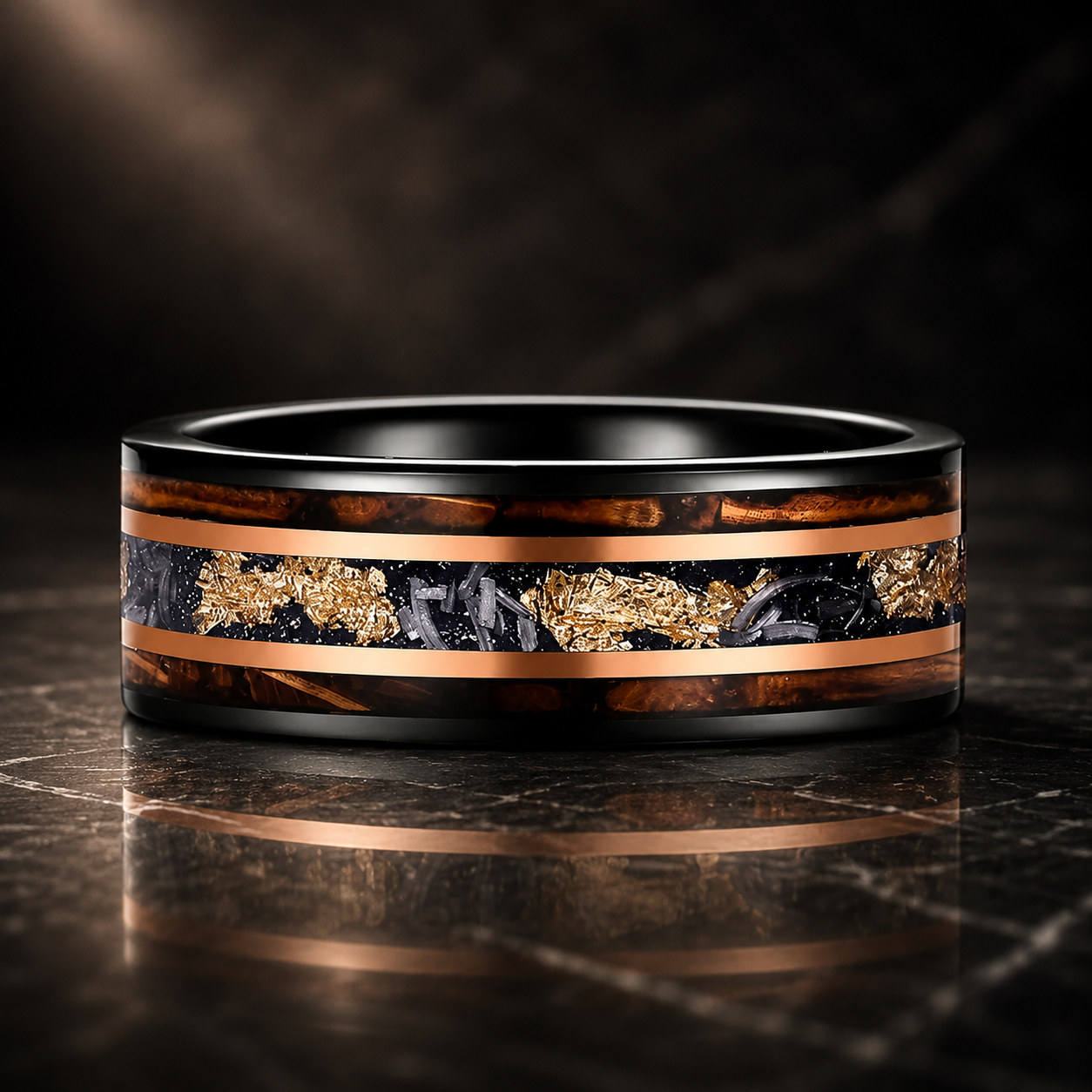 Moss Agate Wood Tungsten Ring