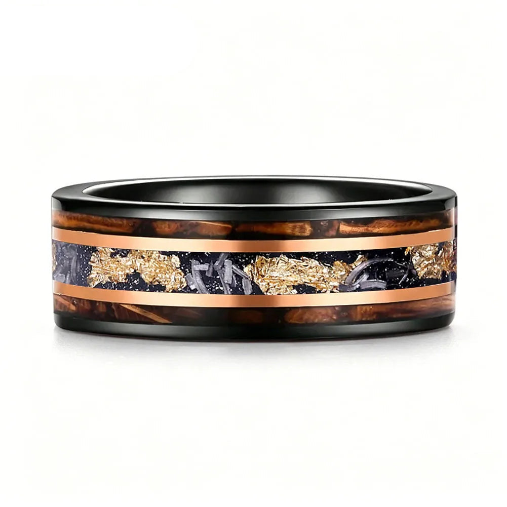 Moss Agate Wood Tungsten Ring
