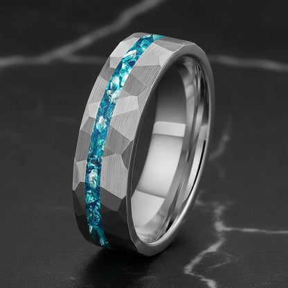 8MM Tungsten Ring with Blue Glass Inlay