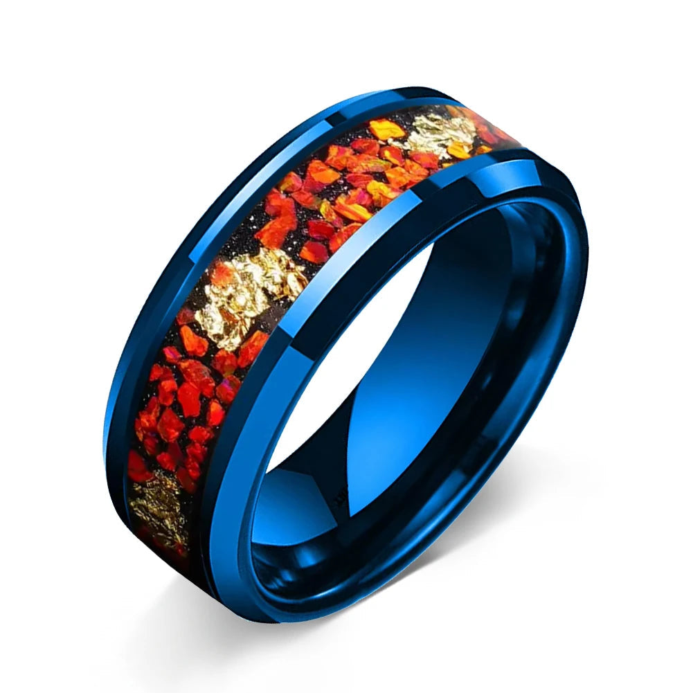 8MM Tungsten Ring with Orange Opal