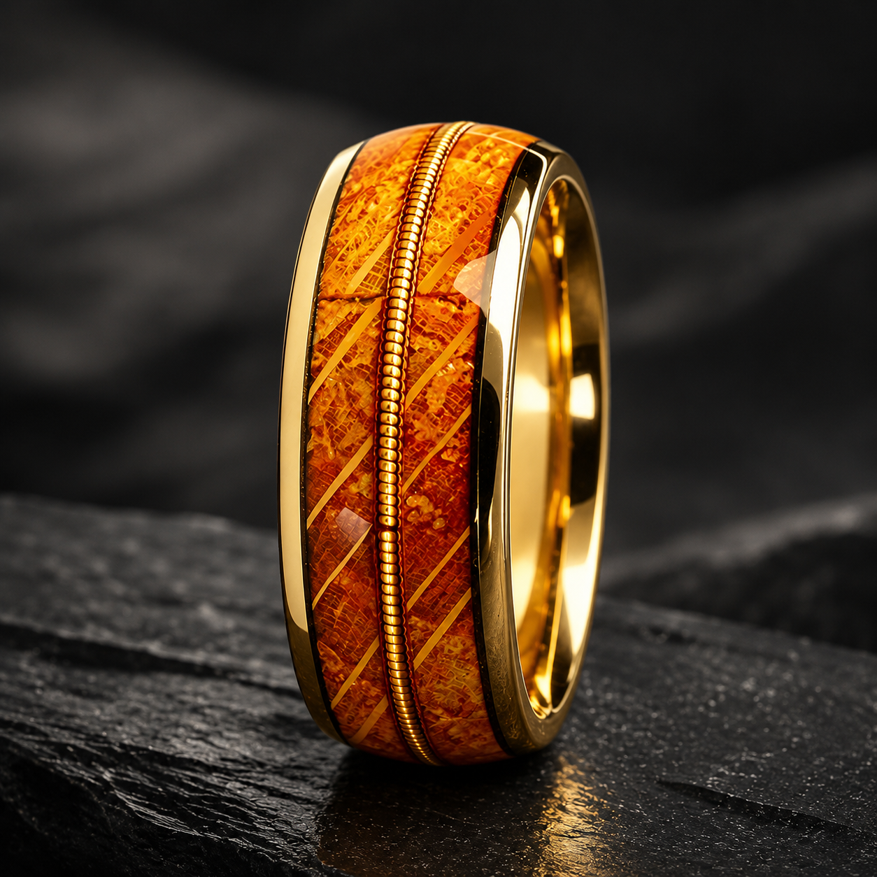 8MM Tungsten Ring with Whiskey Barrel Wood