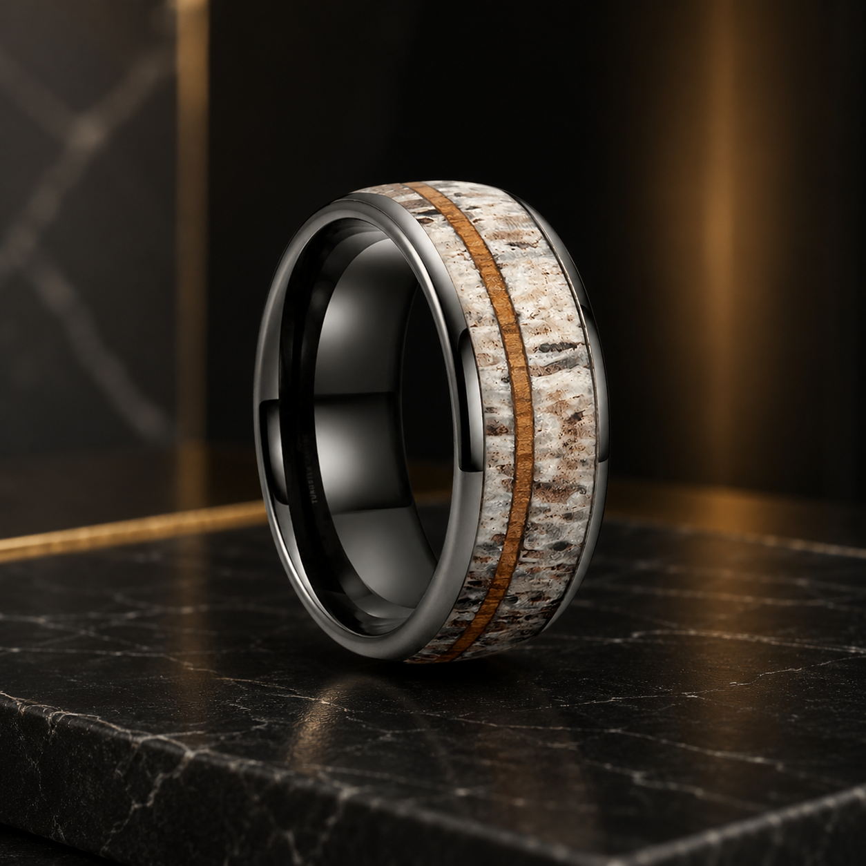 8MM Tungsten Deer Antler Ring