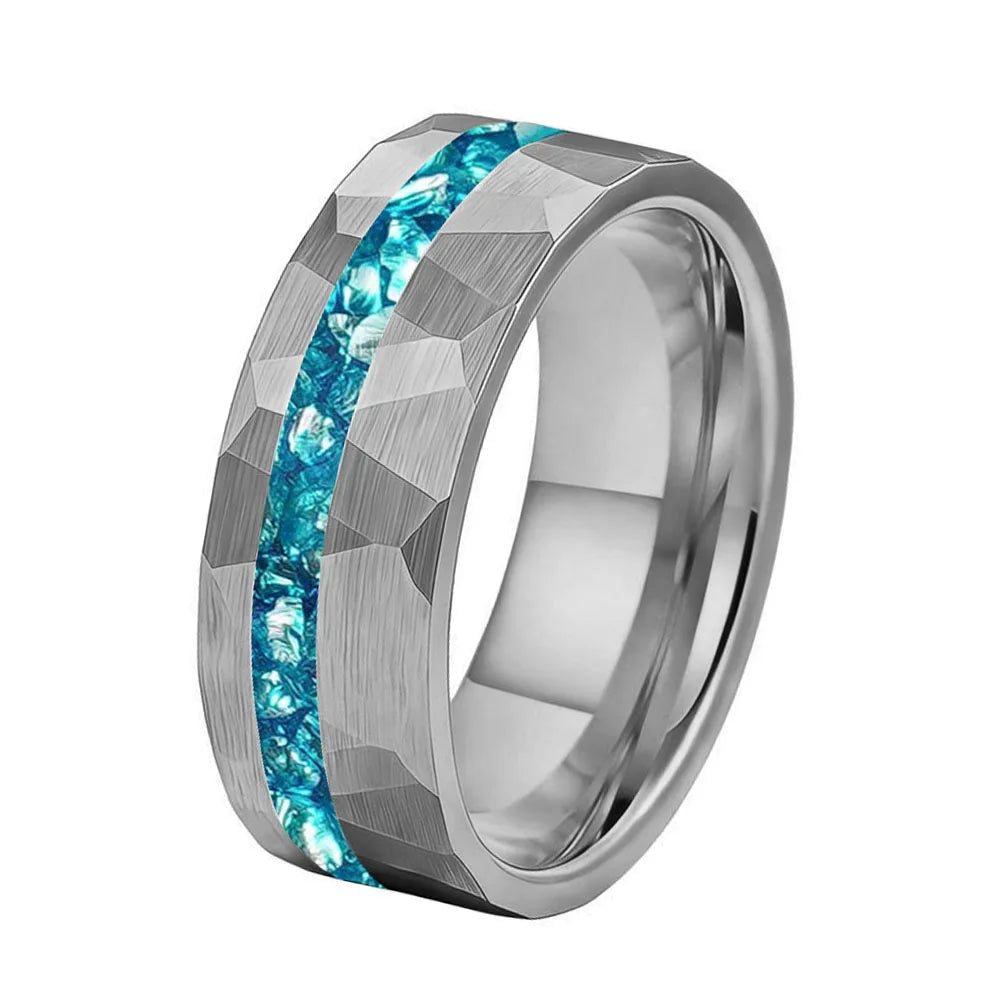 8MM Tungsten Ring with Blue Glass Inlay
