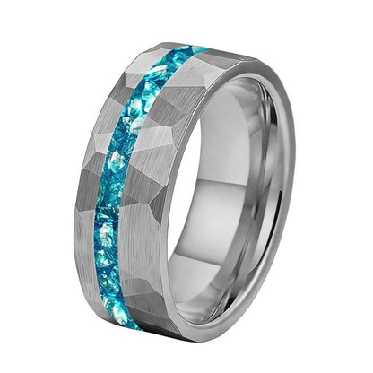 8MM Tungsten Ring with Blue Glass Inlay