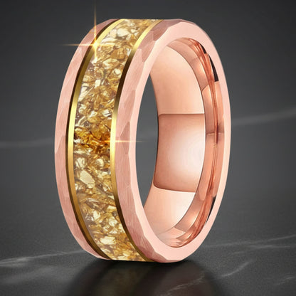 Tungsten Ring with Gold Crystal Inlay (8mm)