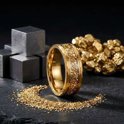 Tungsten Ring with Gold Crystal Inlay (8mm)