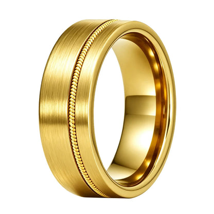 Tungsten Ring with Gold Guitar String Inlay