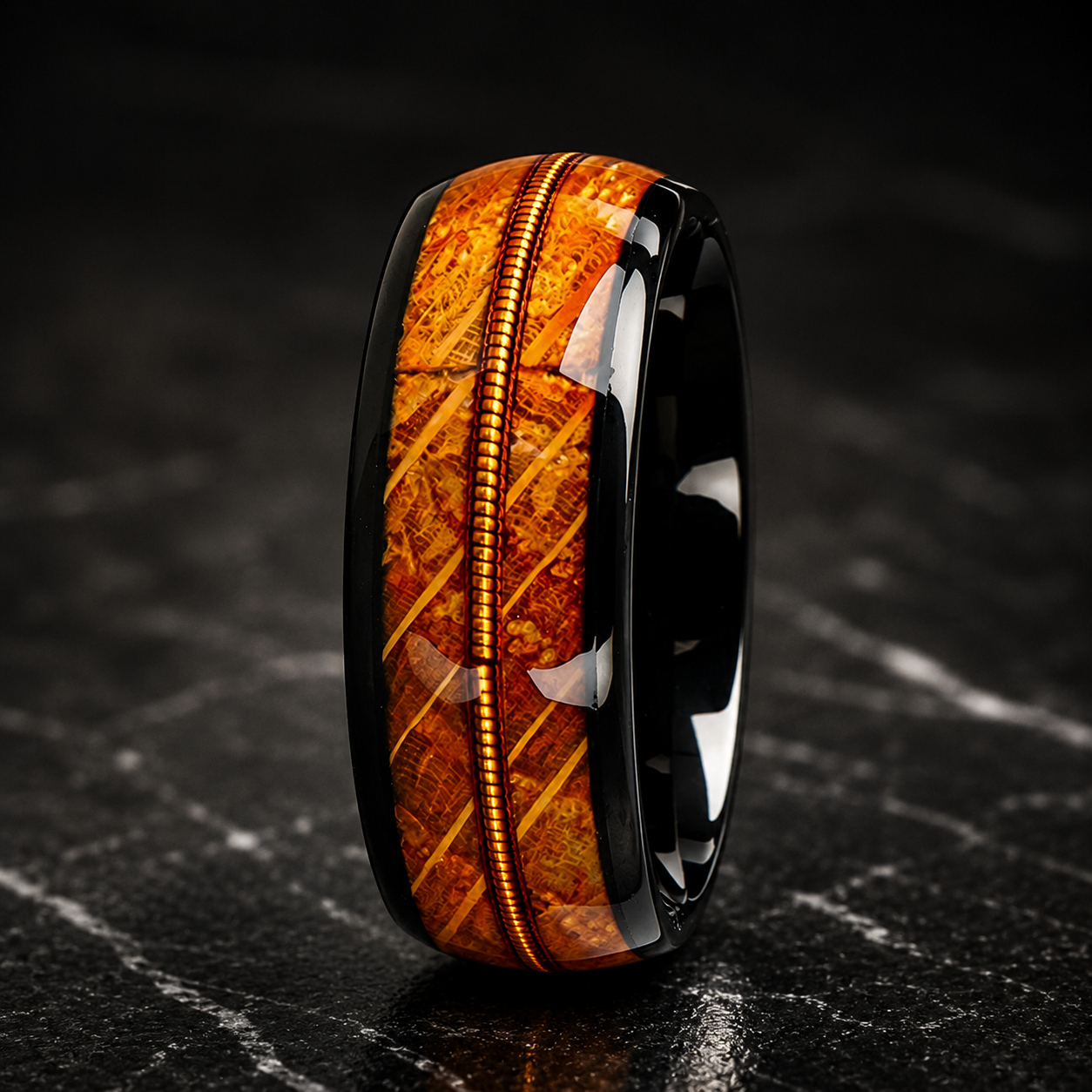 8MM Tungsten Ring with Whiskey Barrel Wood