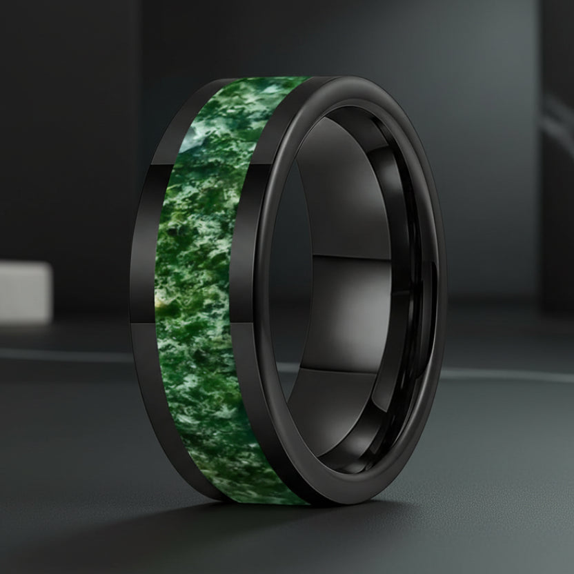 Tungsten Wedding Band with Moss Agate Inlay