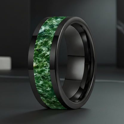 Tungsten Wedding Band with Moss Agate Inlay