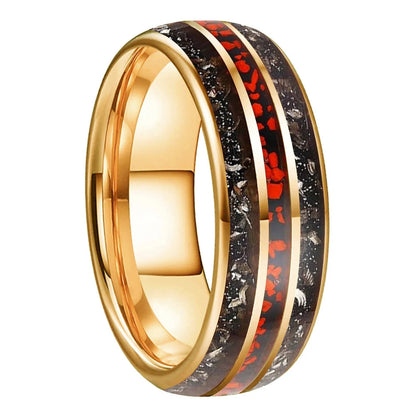 Tungsten meteorite dinosaur bone ring