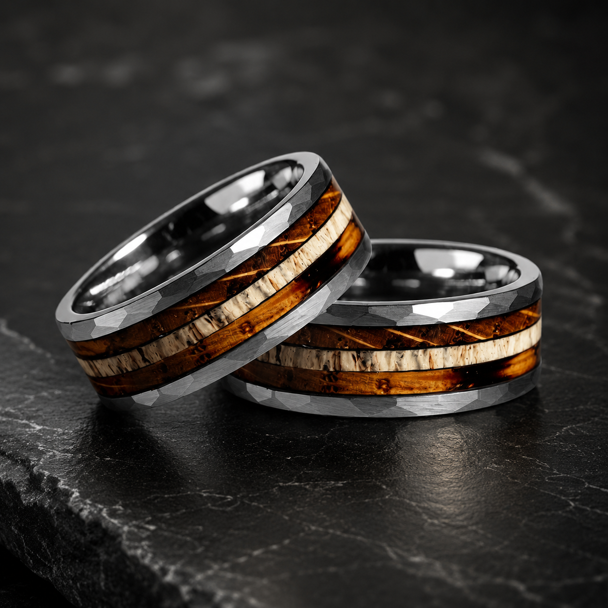 Whiskey Oak & Antler Tungsten Ring