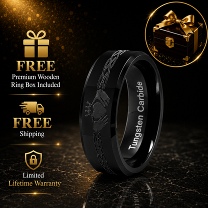  Black Tungsten Claddagh Ring
