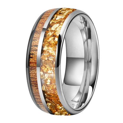 8MM Double Groove Tungsten Wedding Band with Golden Crystal