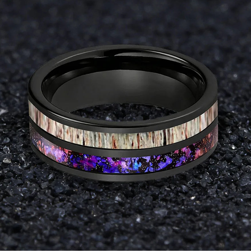8MM Tungsten Ring with Orion Nebula & Deer Antler Inlay