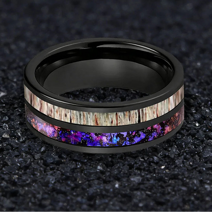 8MM Tungsten Ring with Orion Nebula & Deer Antler Inlay