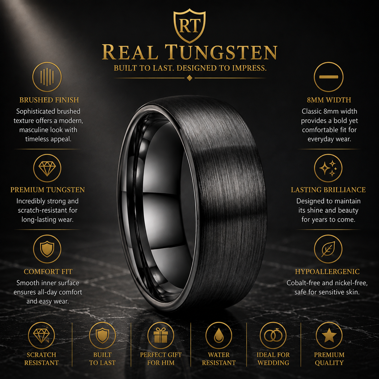 8MM Black Tungsten Wedding Ring