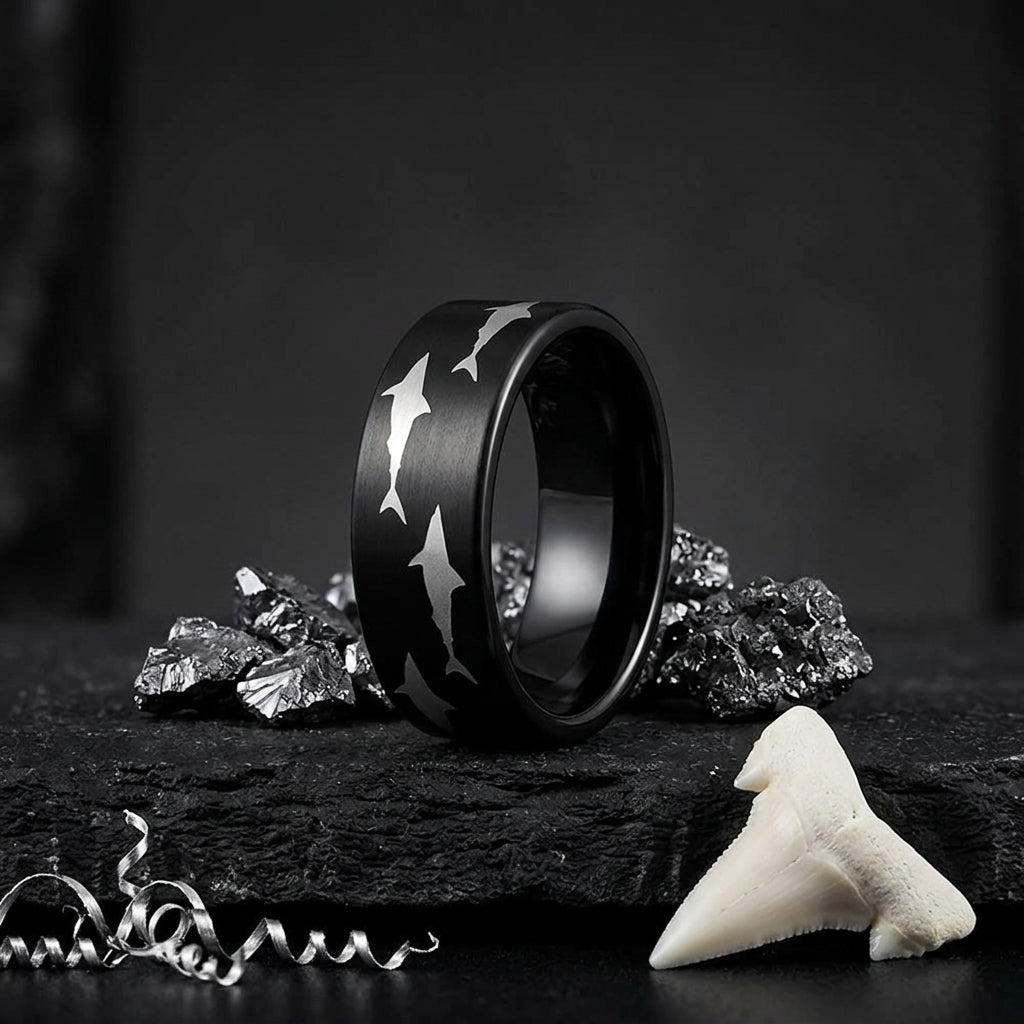Black Tungsten Shark Ring