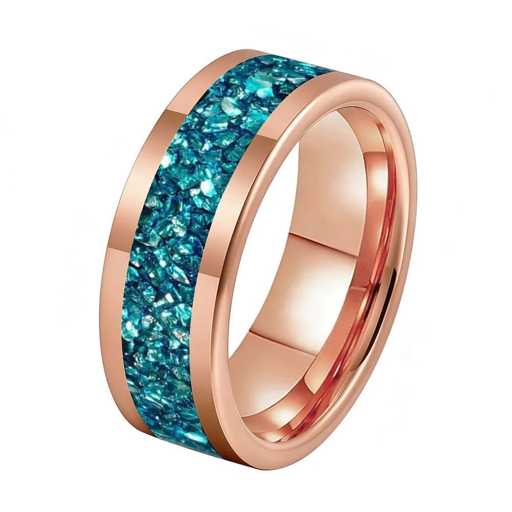 8MM Blue Glass Tungsten Wedding Band