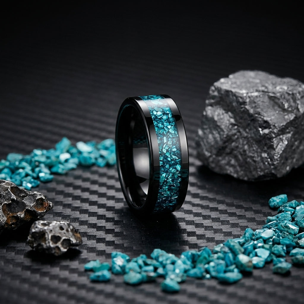 8MM Blue Glass Tungsten Wedding ring