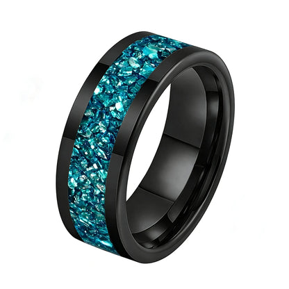 8MM Blue Glass Tungsten Wedding Band