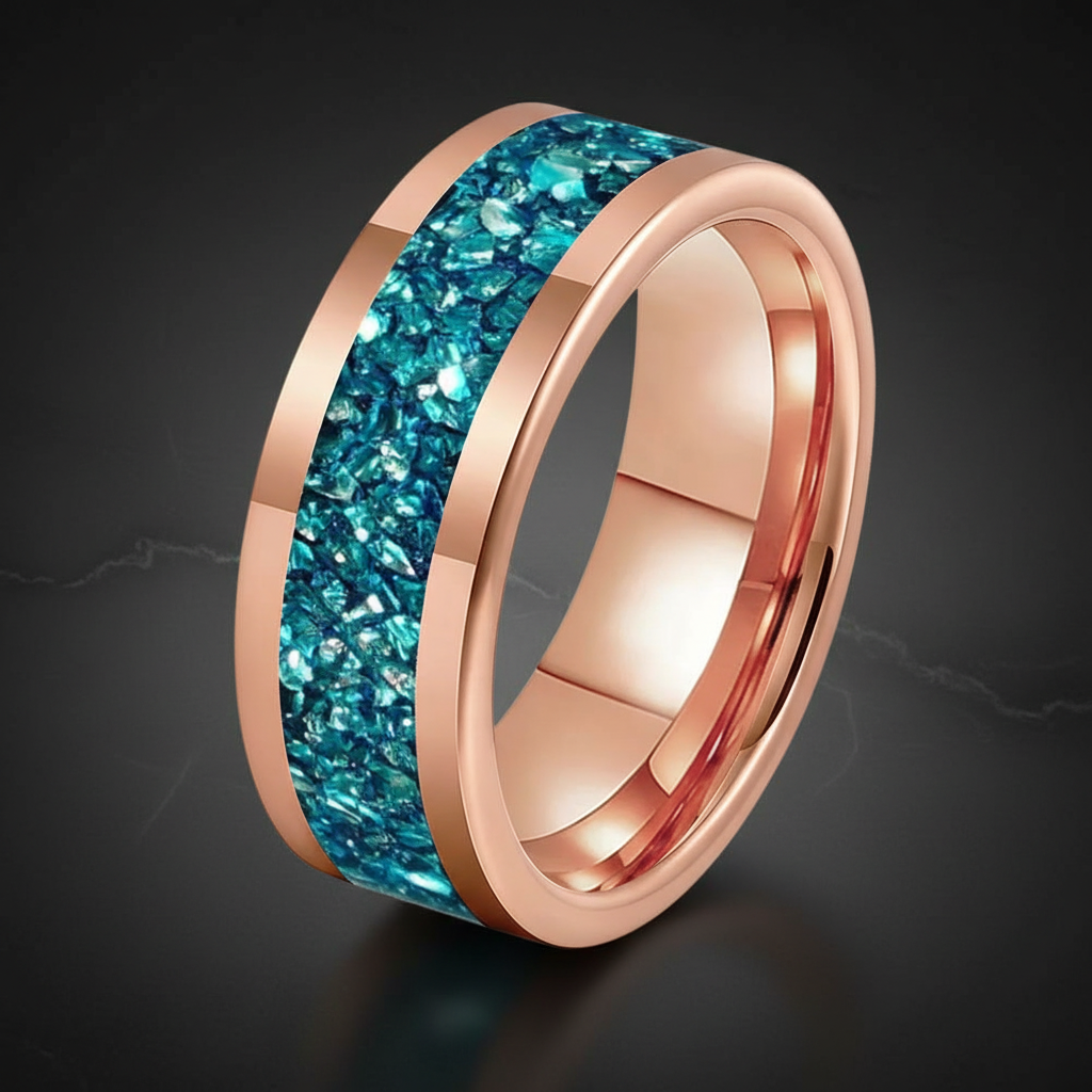 8MM Blue Glass Tungsten Wedding Band