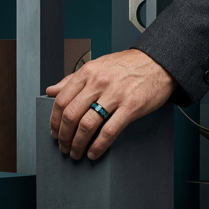 8MM Blue Glass Tungsten Wedding Band