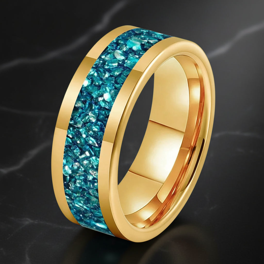 8MM Blue Glass Tungsten Wedding Band