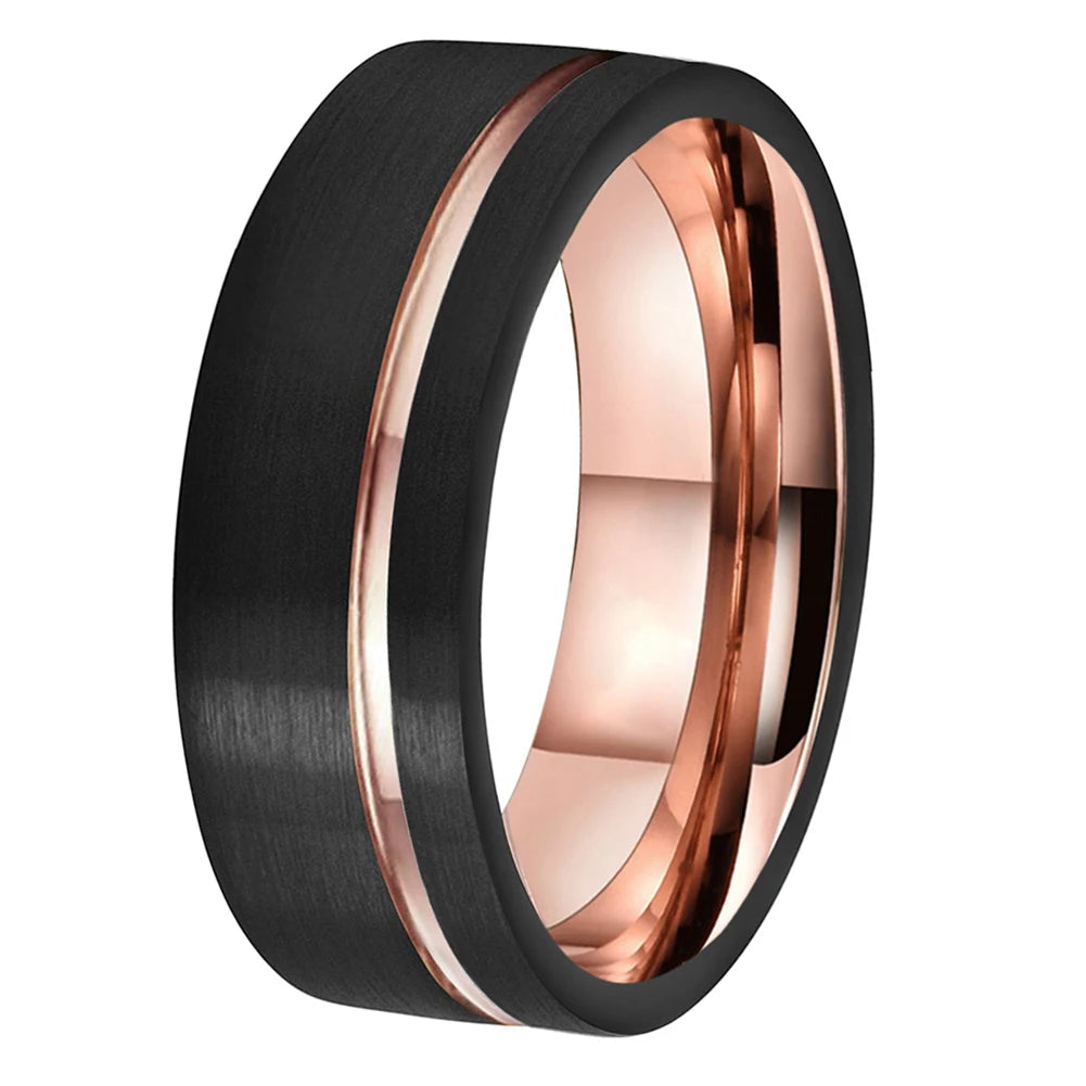 8MM Brushed Tungsten Ring - Offset Groove Design