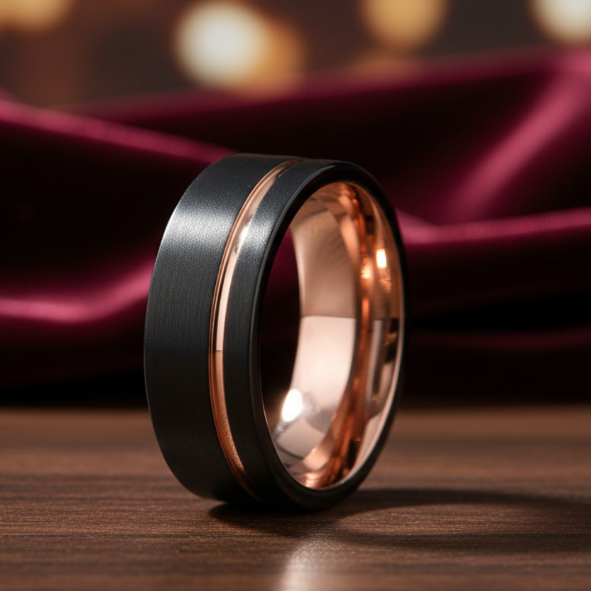 8MM Brushed Tungsten Ring - Offset Groove Design