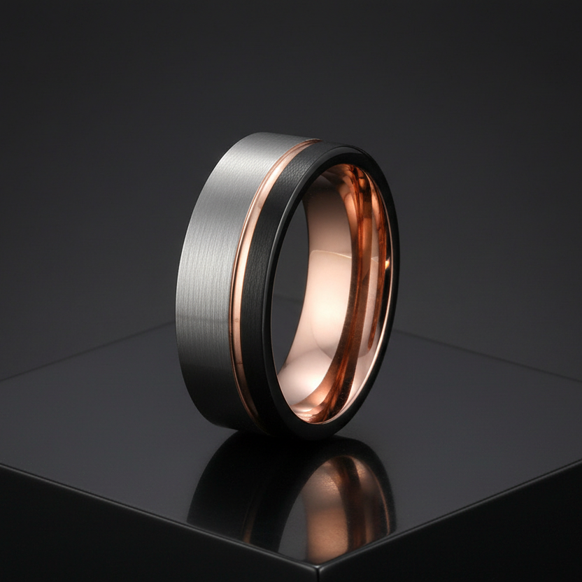 8MM Brushed Tungsten Ring - Offset Groove Design