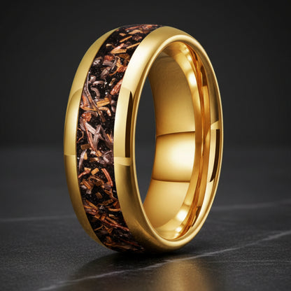 8MM Dome Tungsten Wedding Band with Blacksand & Copper Inlay