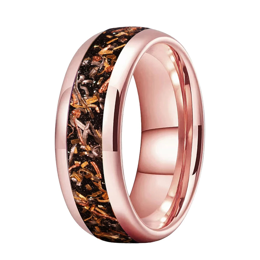 8MM Dome Tungsten Wedding Band with Blacksand & Copper Inlay