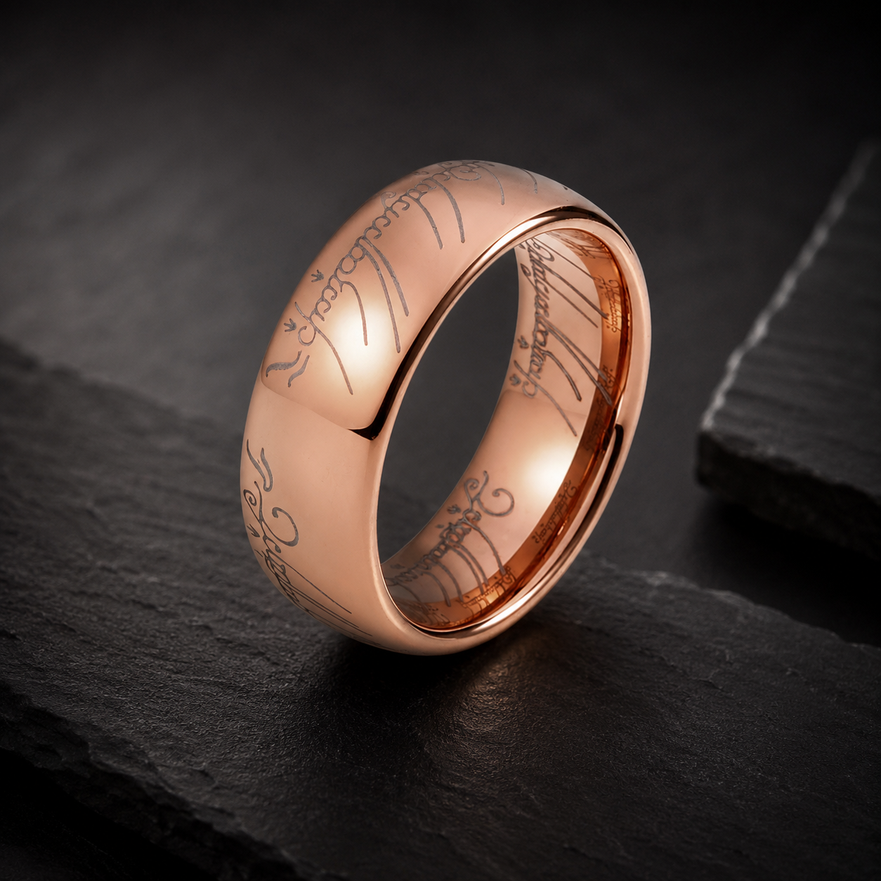 8MM Domed Polished Engraved Tungsten Ring